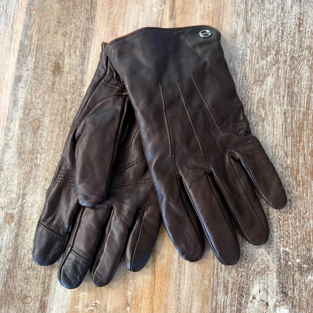 Elma Mens Dark Brown Lambskin Leather Cashmere Lined Touchscreen Gloves Size 10